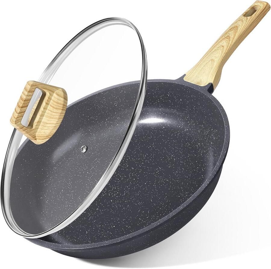 Koekenpan met Deksel Koekepan Antiaanbak Lekker Koken Gezonde Keramische Coating 26 cm Grijs