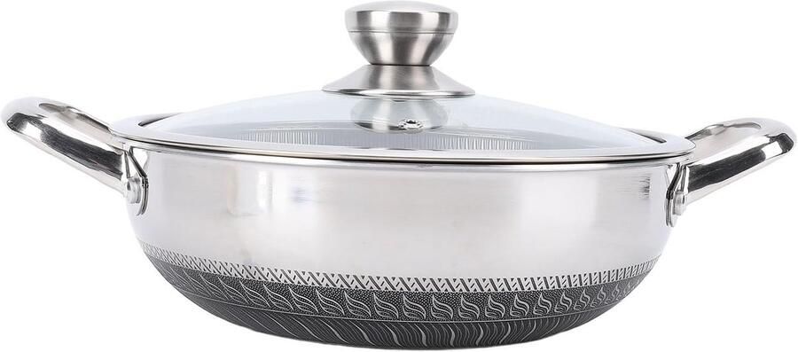 Roestvrijstalen Koekenpan Honingraat Pan Thuis Koken Vaatwasmachinebestendig Deksel 30 Cm Zilver