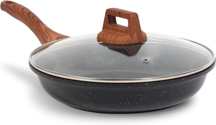 Koekenpan met Deksel Koekepan Koekenpan Omelet Bakken Granite Anti-aanbaklaag 20 cm Zwart