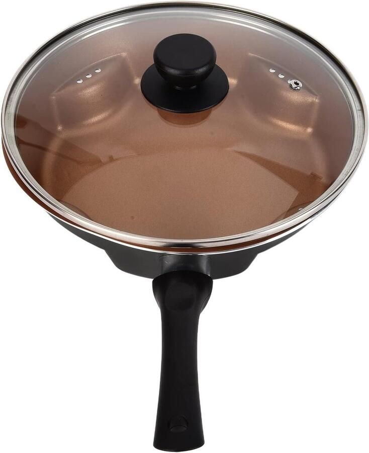 Koekenpan met deksel Koken en bakken Afneembare handgreep 27.5 cm Koper