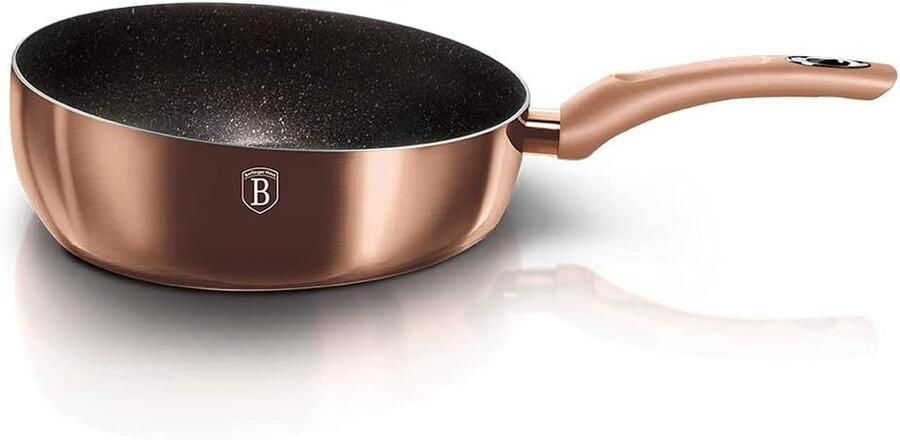 Koekenpan met deksel Koken en bakken Marmeren antiaanbaklaag 26 cm diameter Rosé goud