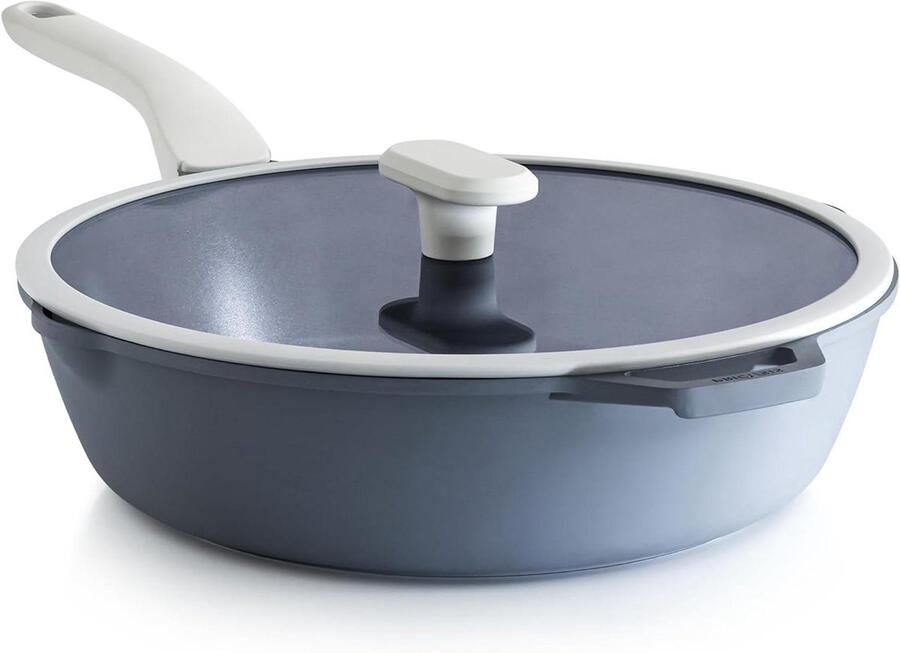 Koekenpan met Deksel Kookpan Diep Veelzijdig Koken Dubbele Gietrand 30 cm Grijs