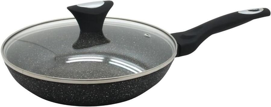 Koekenpan met deksel Marmeren pan Gezond koken Krasbestendige coating 30 cm Zwart