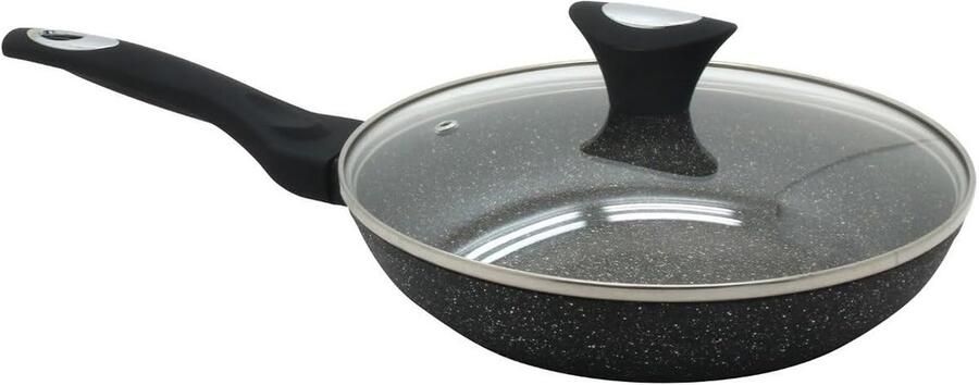 Koekenpan met deksel Marmeren pan Gezond koken Krasbestendige coating 30 cm Zwart