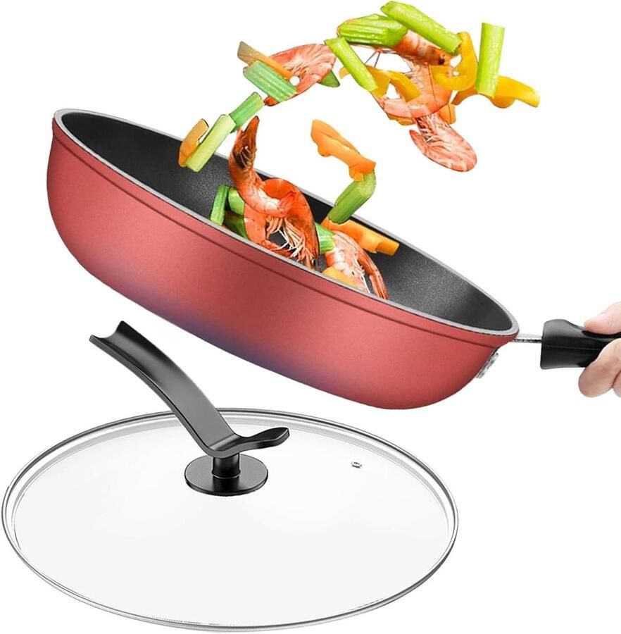 Koekenpan met deksel Ontbijt Snacks Bereiden Sneeuwvlokpatroon Oppervlak 26 cm Zwart