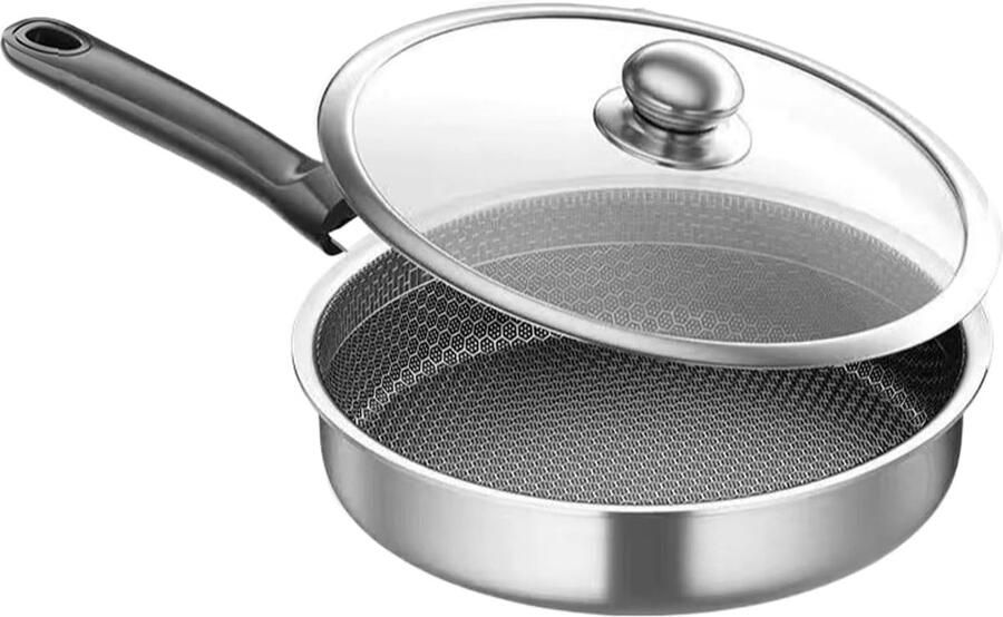 Koekenpan met deksel Roerbakpan Inductie Thuis koken Gelijkmatige warmteverdeling 30cm diameter