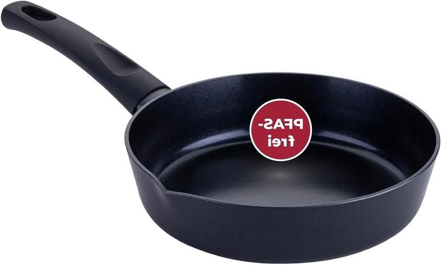 Koekenpan met deksel Ronde pan Koken en bakken Keramische antiaanbaklaag 20 cm Zwart
