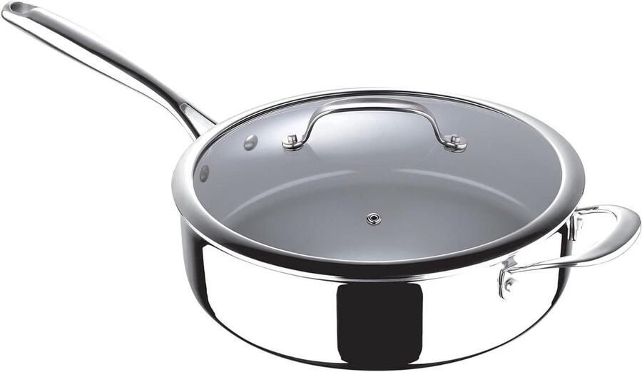 Koekenpan met deksel Sauté pan Gezond koken Keramische antiaanbaklaag 28 cm Zilver