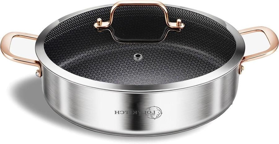 Koekenpan met Deksel Sauté Pan Koekenpan Koken en Bakken Tri-Ply Roestvrij Staal 6 liter Rose Goud