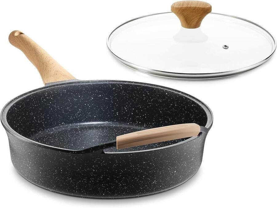 Koekenpan met Deksel Sauté Pan Veelzijdig Koken Diepe Granieten Coating 4.5 Quart Granietgrijs