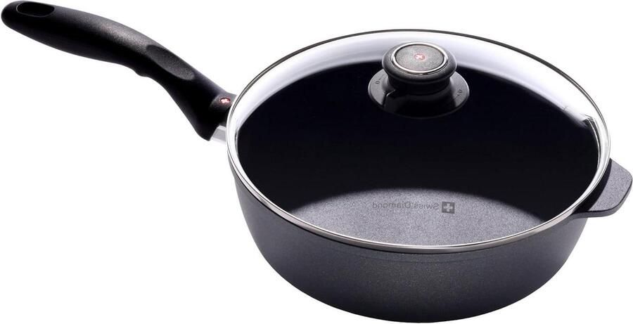 Koekenpan met Deksel Sautepan Koekenpan Gezond Koken Diamant Versterkte Anti-aanbaklaag 24 cm Grijs