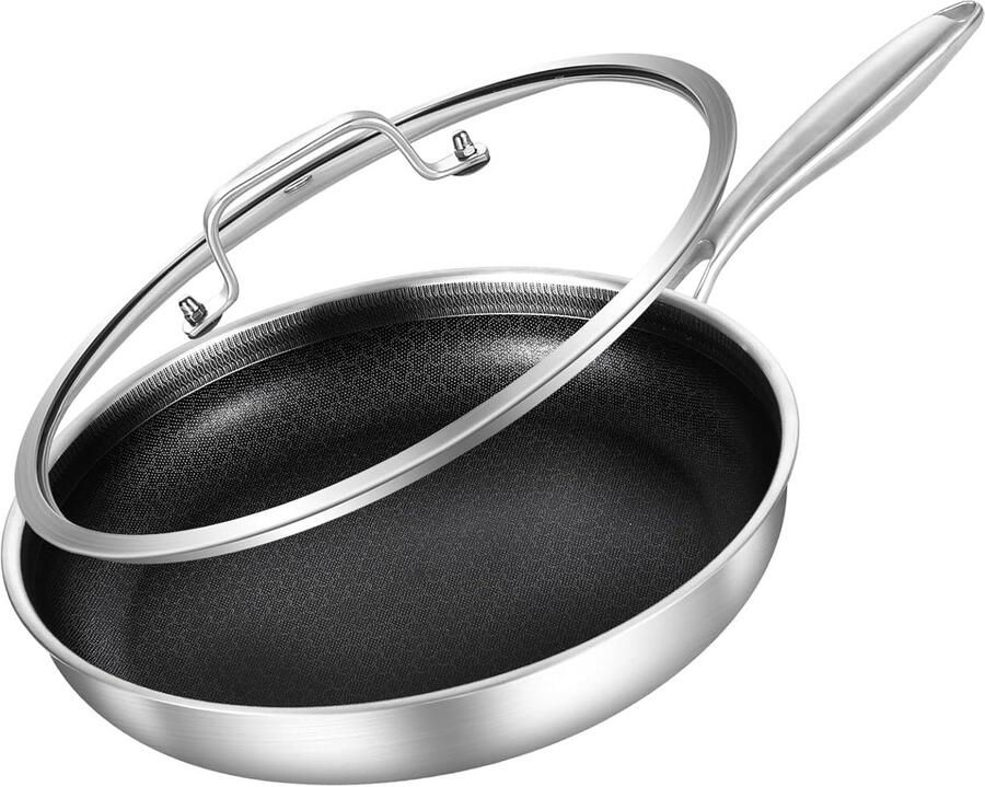 Koekenpan met deksel Snel en gelijkmatig bakken Tri-Ply roestvrij staal 30 cm Zilver