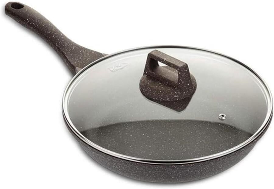 Koekenpan met Deksel Steak Pan Lekker Koken Niet-giftige Steen Coating 25 cm Diameter Grijs