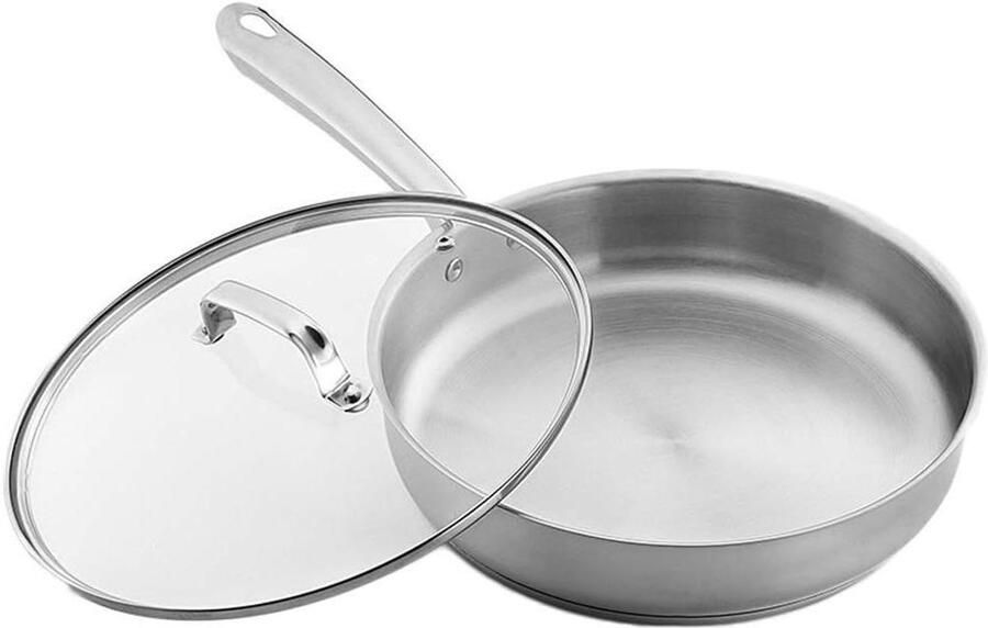 Koekenpan met Deksel Steelpan Inductiepot Koken en Bakken 304 Roestvrij Staal 28 cm Zilver