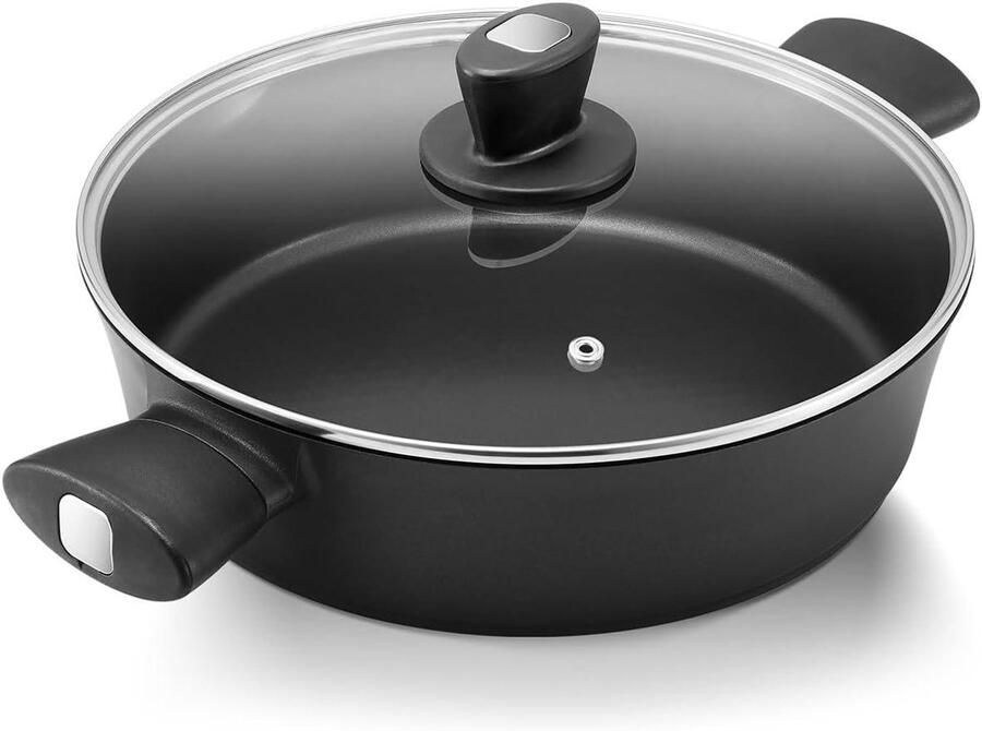 Koekenpan met Deksel Stoofpan Serveerpan Koken en Braden Antiaanbaklaag 28 cm 3.8 Liter Zwart