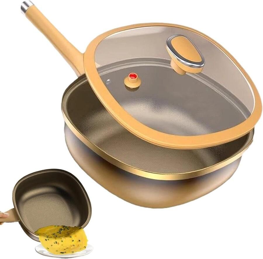 Koekenpan met Deksel Titanium Pan Veelzijdig Koken Titanium Anti-aanbaklaag 50x30x10 cm Zwart
