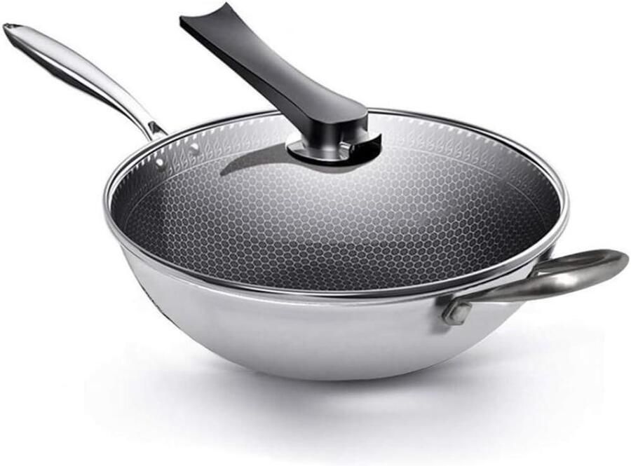 Koekenpan met Deksel Wok Braadpan Veelzijdig Koken Keramische Antiaanbaklaag 32CM Zwart