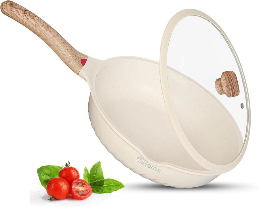 Koekenpan met Deksel Wok Koekenpan Veelzijdig Koken Keramische Coating 28 cm Wit