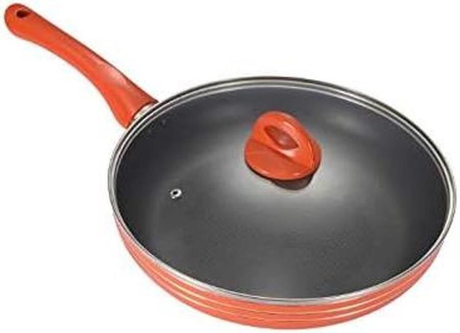 Koekenpan met Deksel Wok Pan Dagelijks Koken Antiaanbaklaag 26cm Oranje