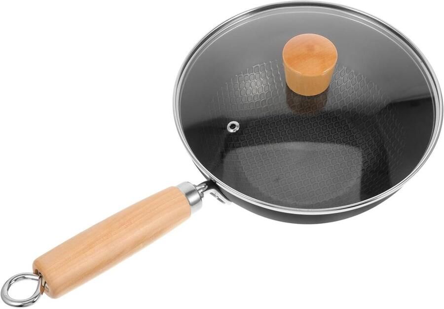 Koekenpan met Deksel Wokpan Braadpan Dagelijks Koken Antiaanbaklaag 35.5 x 20 cm Zwart
