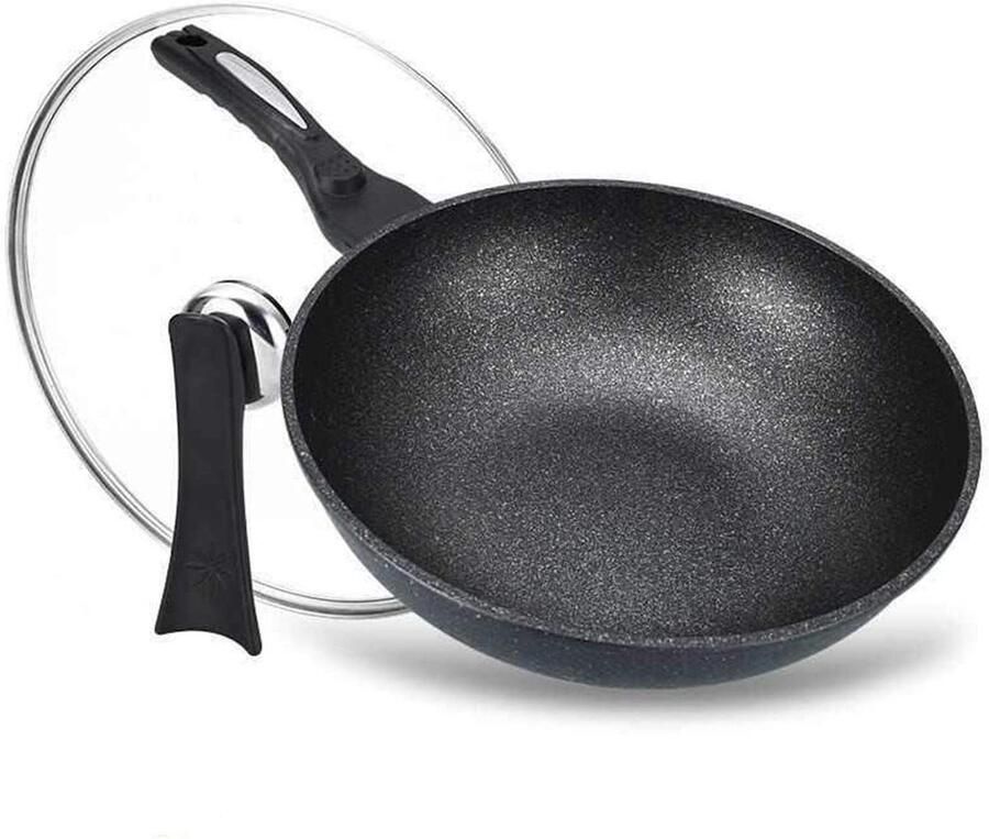 Koekenpan met deksel Wokpan Inductie Dagelijks Koken Gelijkmatige Warmte 500 Gram Zwart