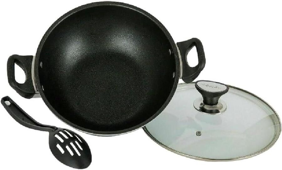 Koekenpan met Deksel Wokpan Koekepan Koken en Bakken Anti-aanbaklaag 36 cm Zwart