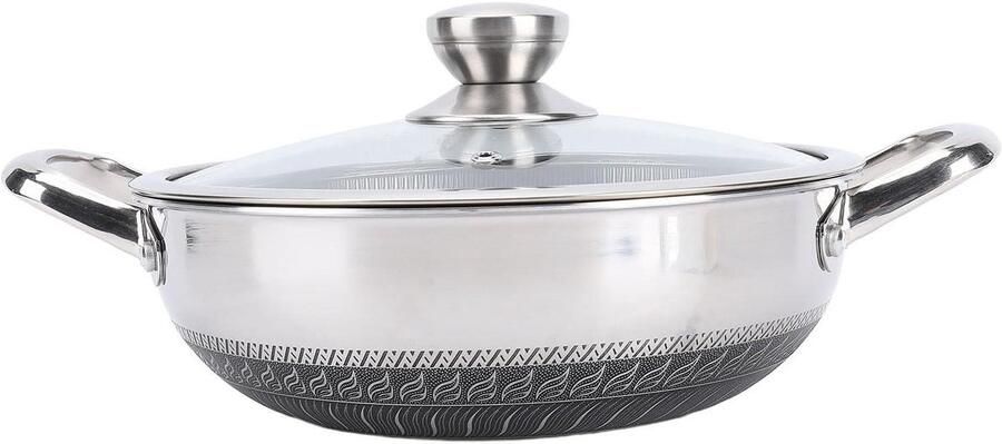 Koekenpan met Deksel Wokpan Roestvrij Staal Gezond Koken Dubbele Honingraat Bodem 26 cm Zilver