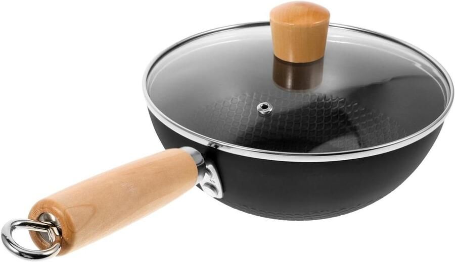 Koekenpan met Deksel Wokpan Sauspan Dagelijks Koken Antiaanbaklaag Gelijkmatig Verhitten 35.5 cm Zwart