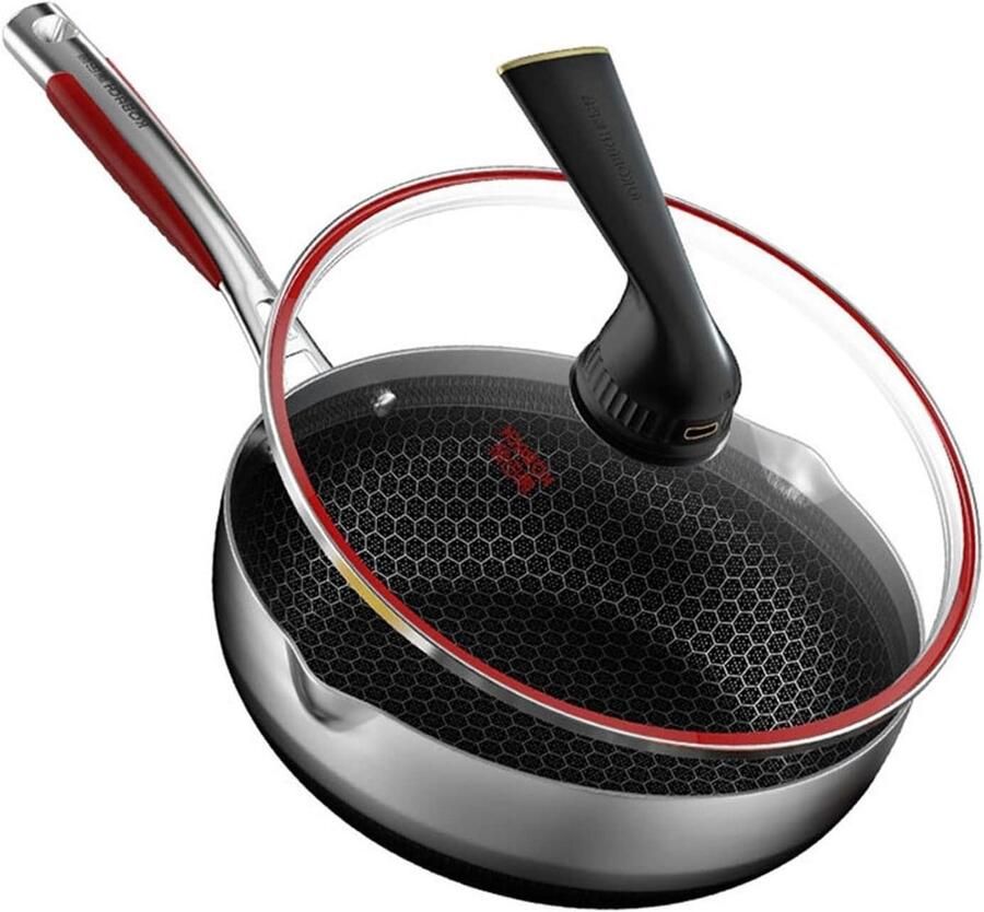 Koekenpan met Deksel Wokpan Steelpan Koken in de keuken Honingraat Bodem 28 cm Zilver