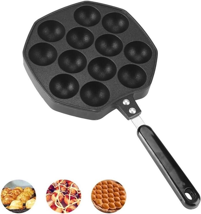 Koekenpan Braadpan 12 Gaten Pan Lekkere Snacks Maken Anti-aanbaklaag 12 Holtes Zwart