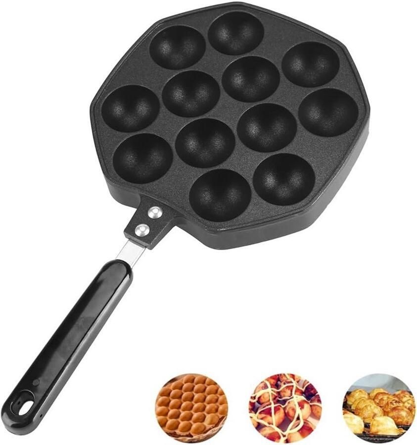Koekenpan met gaten Pannenkoekenpan Snacks maken Anti-aanbaklaag 12 gaten Zwart