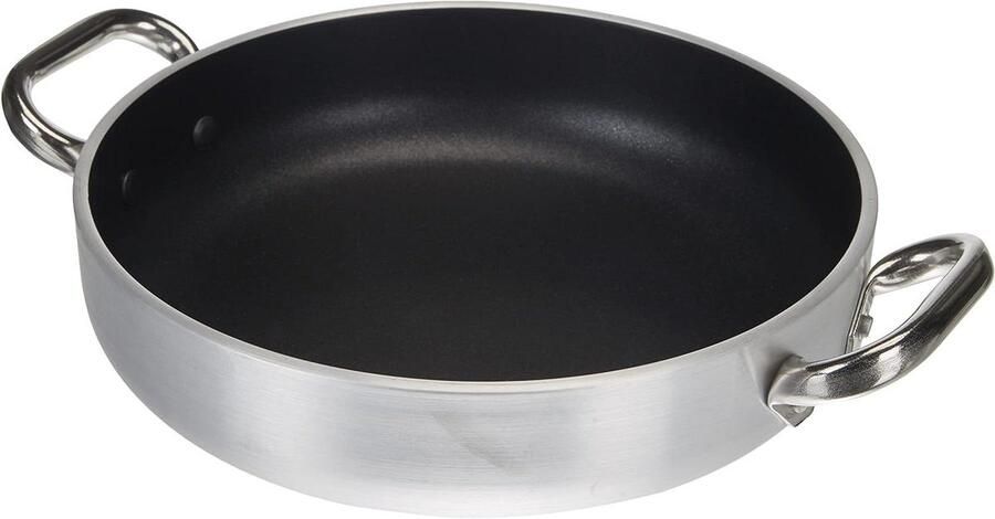 Koekenpan met Handgrepen Aluminium Pan Vlees en Groenten Koken Brede Bodem 24 cm Zilver