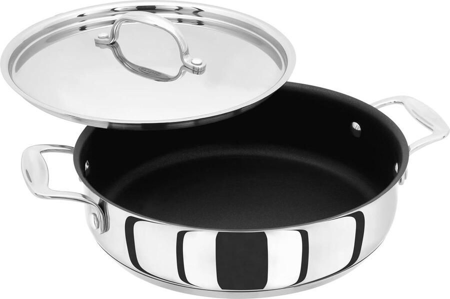 Koekenpan met handgrepen Steelpan Sauteuse Koken en braden Vaatwasserbestendig 24 cm Zilver