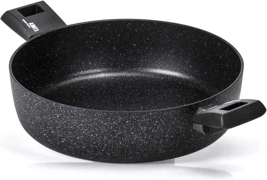 Koekenpan met handvatten Koekenpan Gelijkmatig koken Krasbestendig steunvlak 28 cm Zwart