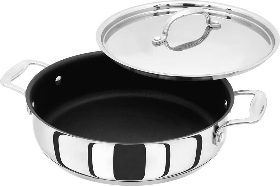 Koekenpan met handvatten Steelpan Sauteuse Koken en Bakken Antiaanbaklaag PFOA-vrij 24 cm Zilver