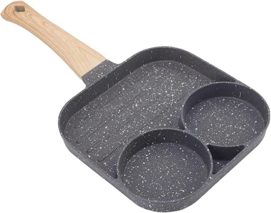 Koekenpan met Secties Ontbijtpan Grillpan Meerdere Gerechten Maken Antiaanbaklaag van steen 4 Gaten Zwart