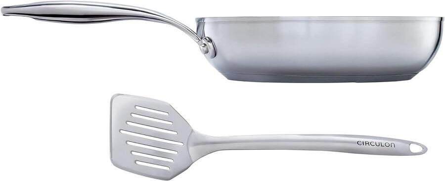 Koekenpan met Spatel Antiaanbakpan Dagelijks Koken Hybride Staal Antiaanbak 24 cm Zilver