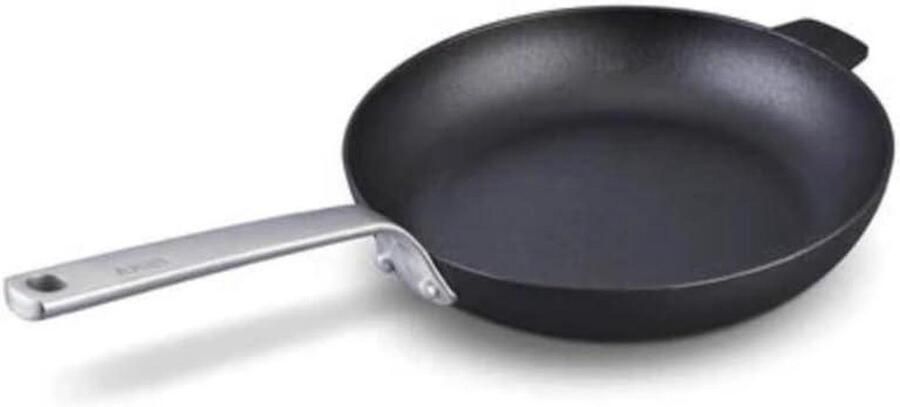 Koekenpan met tegengreep Koekenpan Gietijzer Koken voor iedereen Natuurlijke antikleeflaag 28 cm Zwart