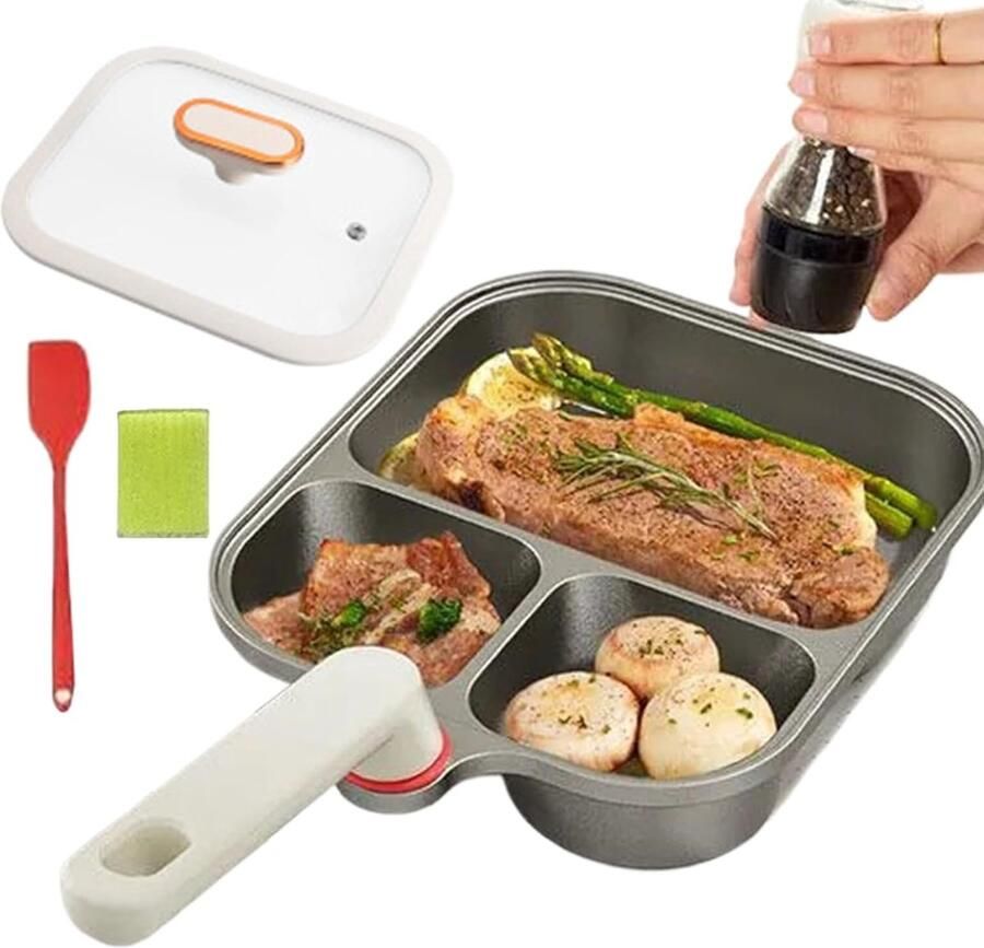 Koekenpan met Vakken Omelet Pan Ontbijt Maken Gezonde Nonstick Coating 235 cm Diameter Zwart