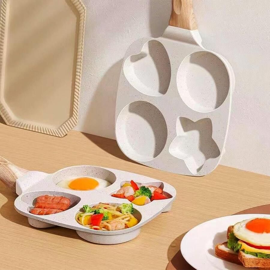 Koekenpan met vier compartimenten Omeletpan Grillpan Ontbijt Bakken Antiaanbaklaag 20 x 20 x 10 cm Zwart