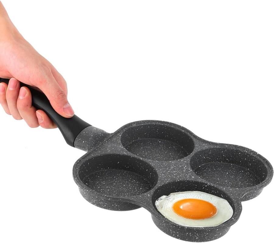 Koekenpan met vier gaten Omeletpan pannenkoekenpan Ontbijt maken Gelijkmatige warmteverdeling 4 koppen Zwart