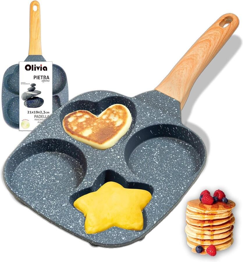 Koekenpan met vormen Pannenkoekenpan Omeletpan Lekker Ontbijten 4-delige bakvorm 21 cm Zwart