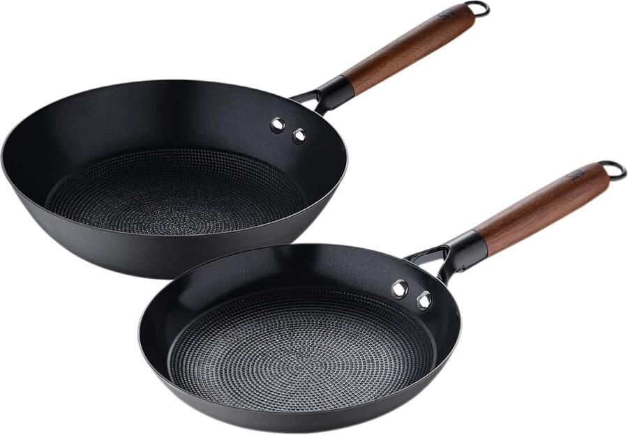 Koekenpan met Wok Koekenpan Wok Langzaam Koken Lichtgewicht Ijzer 24 cm Zwart