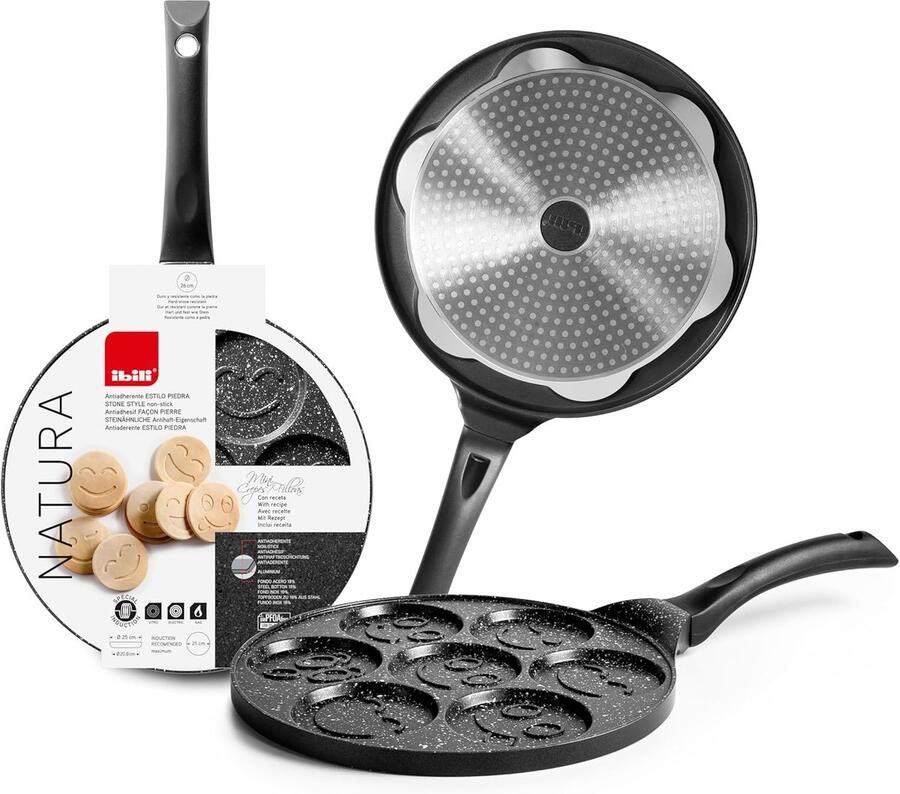 Koekenpan Minicrêpes Pannenkoekenpan Kleine Pannenkoeken Maken Antiaanbak Steenmotief 26 cm Zwart