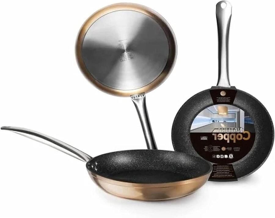Koekenpan Natura Copper Antiaanbakpan Inductie Koken en Bakken Steenmotief Antiaanbaklaag 26 cm Koperkleurig