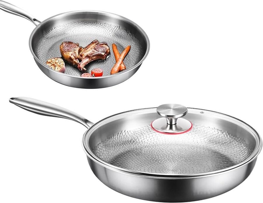 Koekenpan Non-stick pan Koken en bakken Drielaagse composietstructuur 28 cm Zilver