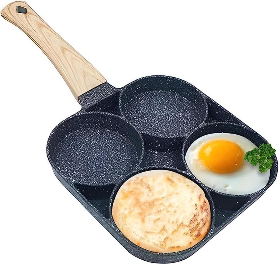 Koekenpan Omelet Pan Ontbijt Koken Vier Gaten 1 Liter Zwart
