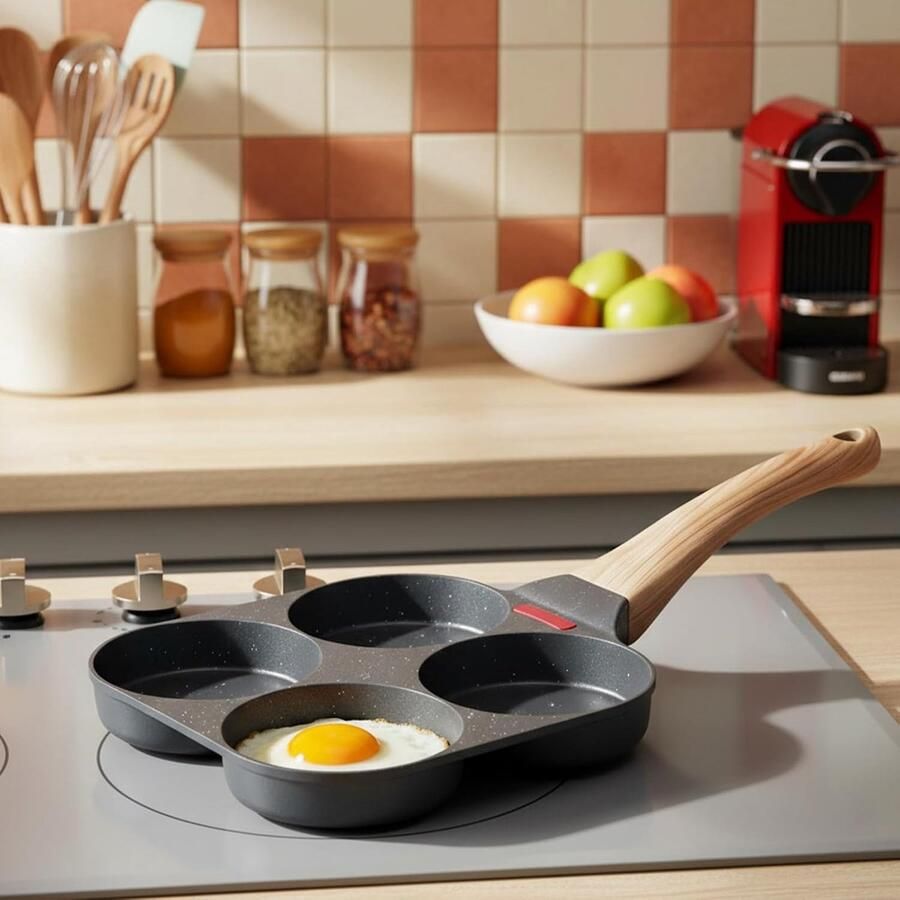 Koekenpan Omelet Pan Ontbijt Maken Vier Kops 18 x 38 cm Zwart