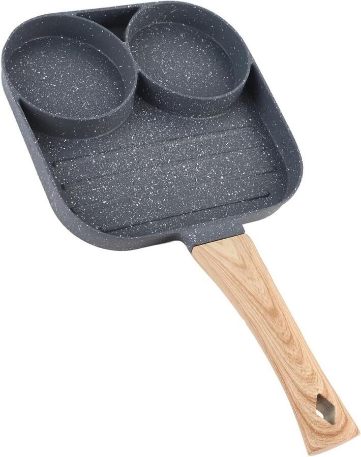 Koekenpan Omeletpan Burgerpan Ontbijt Maken Drie Kookvakken 19x19cm Zwart
