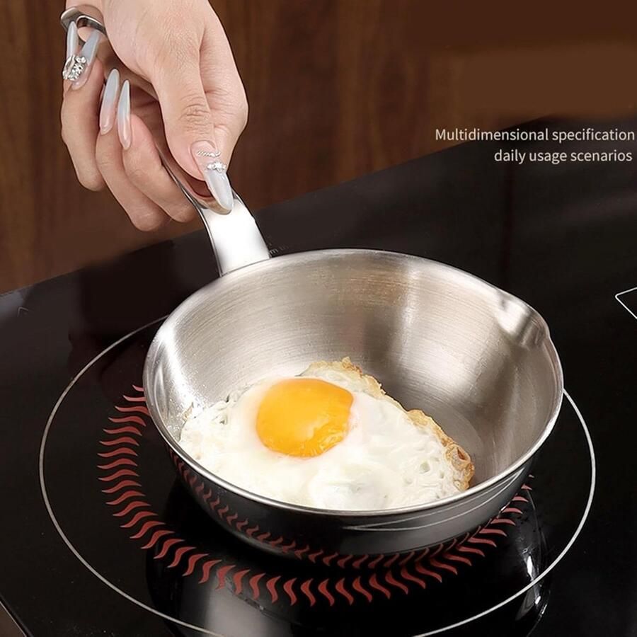 Koekenpan Omeletpan Sauteerpan Koken op Inductie Antiaanbaklaag Roestvrij Staal 12 cm Diameter Zilver
